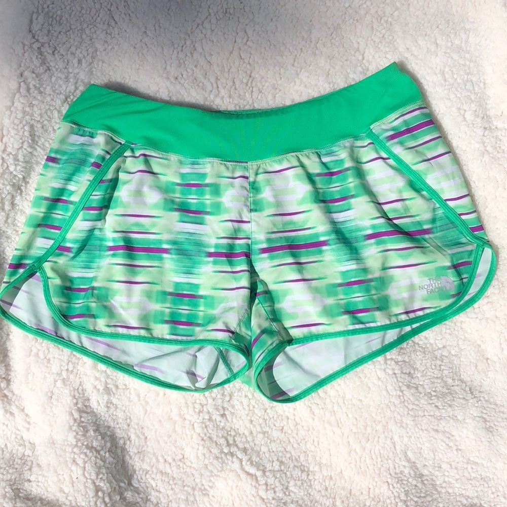 The North Face green, purple & wht running shorts